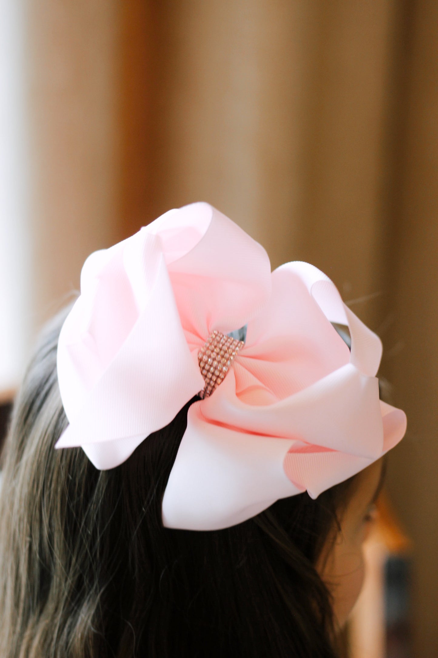 Big Solid Color Hair Bow with Rhinestone Center